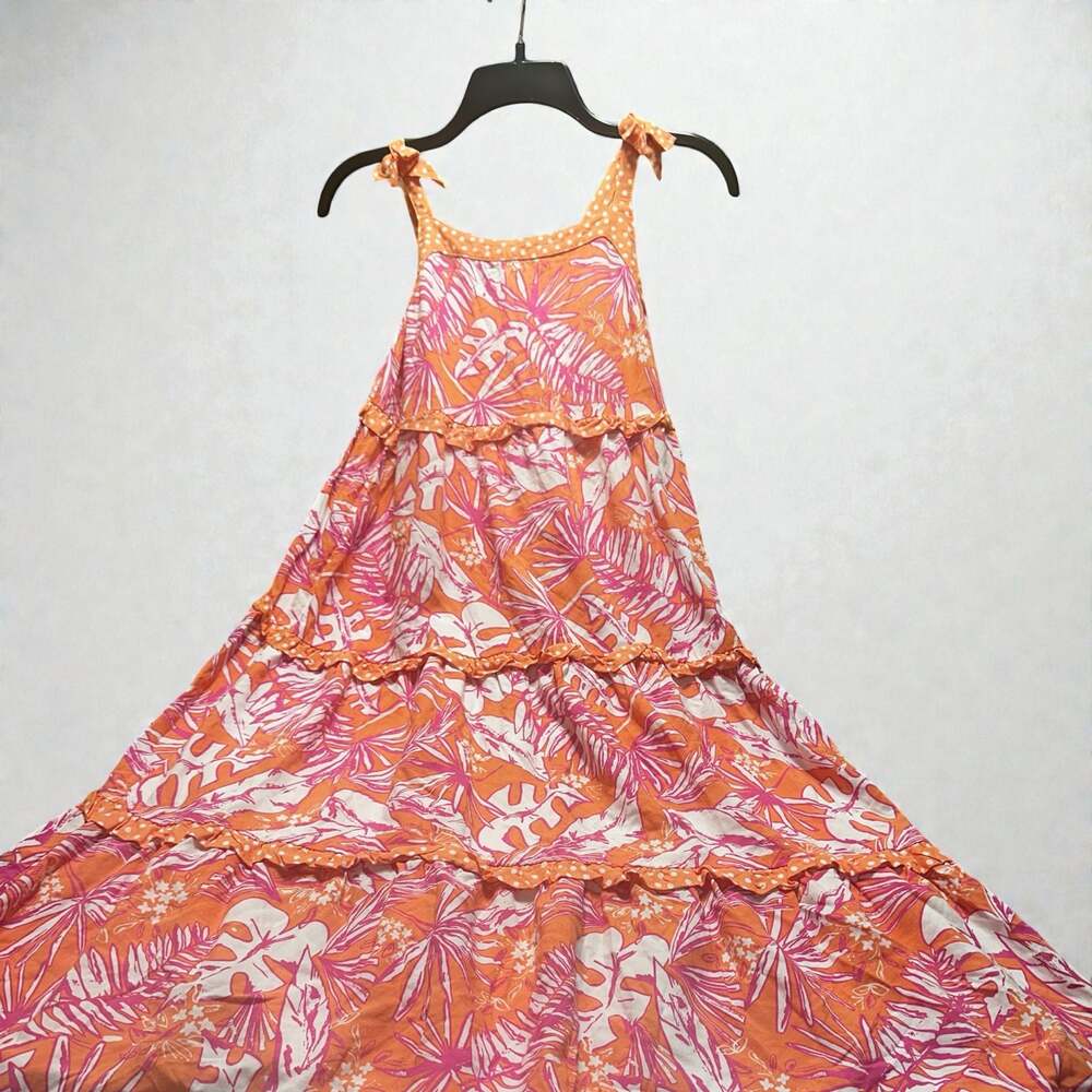 Cat & Jack Girls Tropical Print Tiered Sun Party Beach Dress Size L (10/12)